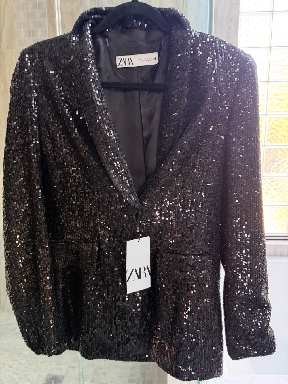 ZARA Women's  XS Black Sequin Blazer Jacket